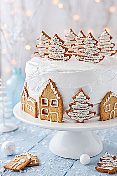 乡村,雪,圣诞节蛋糕