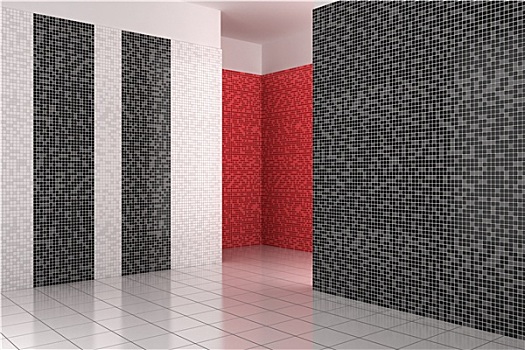 空,现代,浴室,黑色,白色,红色,砖瓦