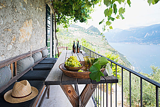 葡萄,红酒,露台,风景,湖,意大利