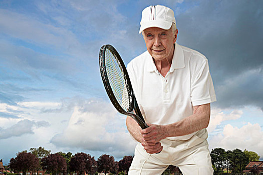 老人,玩,网球