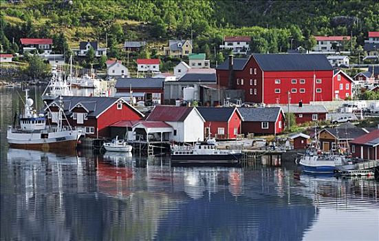 渔村,莫斯克内斯,罗弗敦群岛,挪威,斯堪的纳维亚