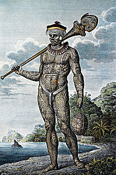 一个,男人,努库希瓦岛,岛屿,纹身