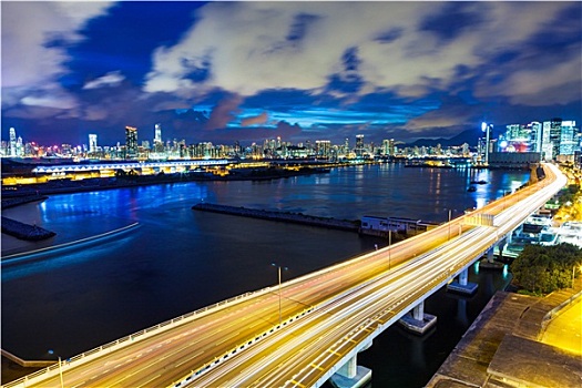 香港,城市,公路,夜晚