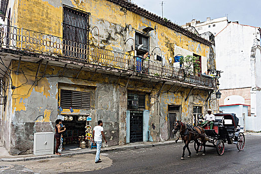 古巴,哈瓦那,老城,纪念品店,马车