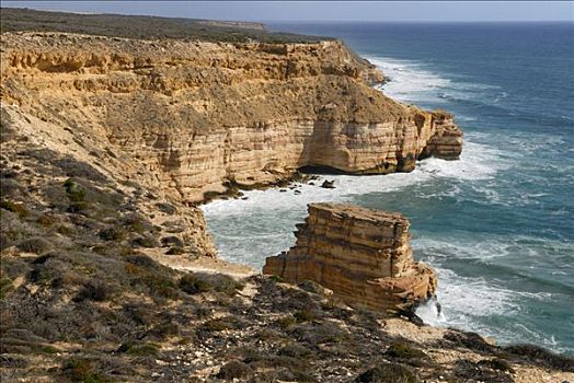 悬崖,岩石,海岸线,岛屿,石头,卡巴里国家公园,西澳大利亚,澳大利亚
