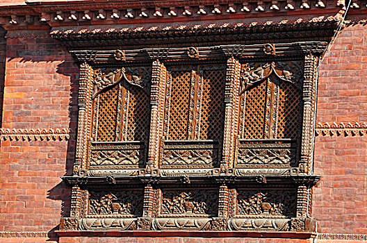 尼泊尔,加德满都,特写,木质,窗户