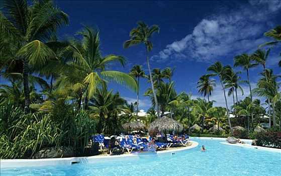 游泳池,热带,酒店,干盐湖,蓬塔卡纳,多米尼加共和国,加勒比海