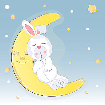 可爱,野兔,睡觉,月亮,卡通,素描