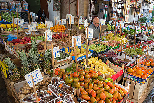 市场摊位,销售,水果,市场,巴勒莫,西西里,意大利,欧洲