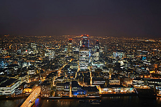 俯拍,城市,泰晤士河,城市灯光,夜晚,伦敦,英格兰,英国