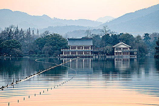 杭州西湖黄昏秋景