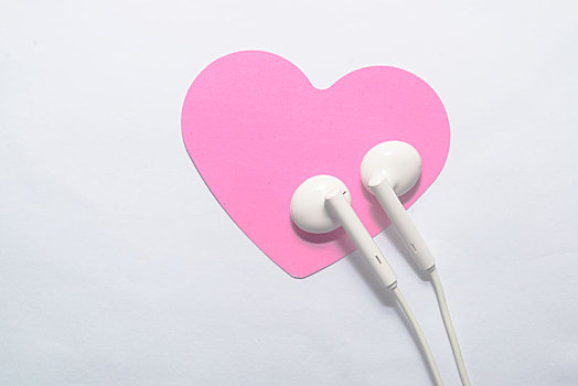 耳机,粉色,心,卡片,白色背景