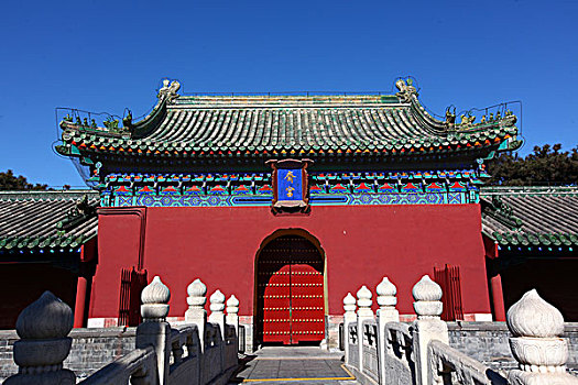 中国,北京,全景,斋宫,天坛,公园,蓝天,树林,地标,建筑