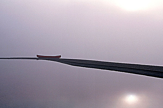 孤单,独木舟,晨雾,鲍伦湖,公园,不列颠哥伦比亚省,加拿大