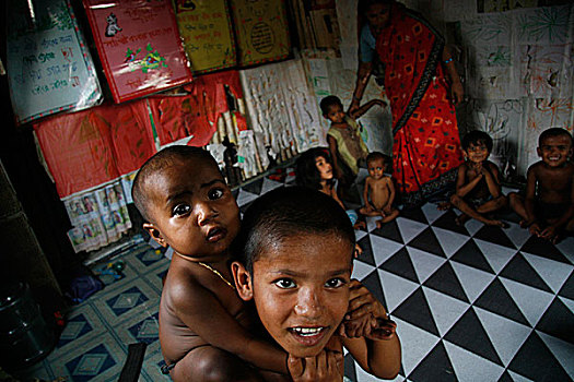 中心,贫民窟,工作,女人,生活方式,孩子,地点,上班,达卡,孟加拉,四月,2008年