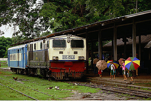 列车,靠近,伊洛瓦底江,北方,曼德勒,缅甸