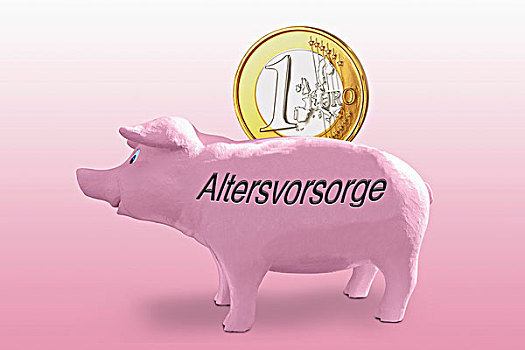 大,1欧元硬币,粉色,存钱罐,标签,德国,养老金,计划,象征