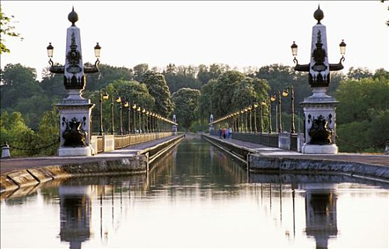 法国,卢瓦尔河谷地区,管状,桥,卢瓦尔河,落地灯,落日