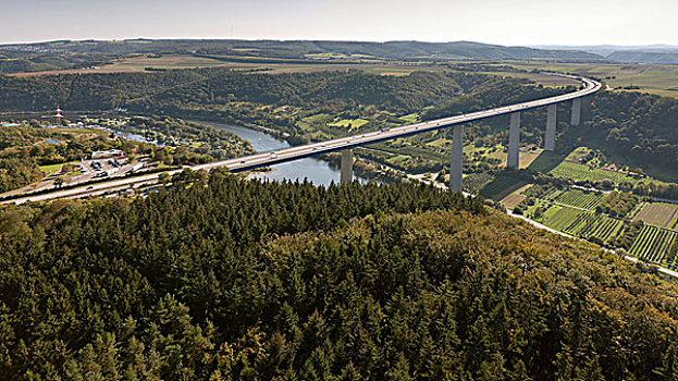 航拍,摩泽尔,高架桥,高速公路,洪斯吕克,山脉,摩泽尔河,莱茵兰普法尔茨州,德国,欧洲