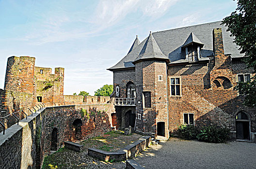 城堡,院子,塔,瓦斯伯格,护城河,博物馆,克莱菲德,北莱茵威斯特伐利亚,德国,欧洲