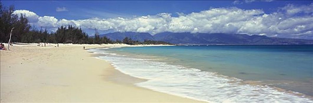 夏威夷,毛伊岛,海滩,公园,背景,白沙,青绿色,水,全景