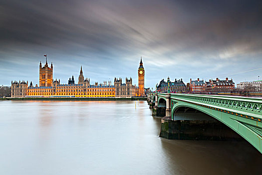 英格兰,伦敦,威斯敏斯特,威斯敏斯特桥,上方,泰晤士河,大本钟,议会大厦