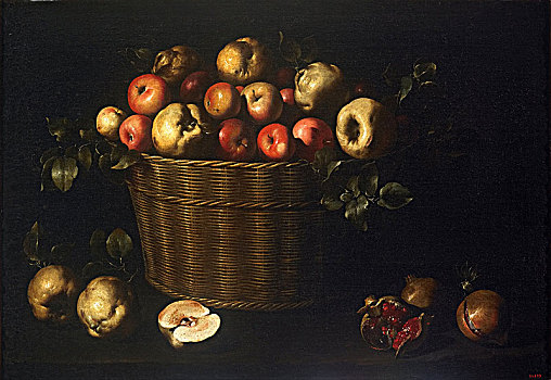 篮子,苹果,榅桲树,石榴,艺术家