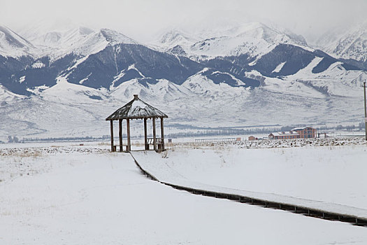 新疆巴里坤,冬日天山,水墨丹青