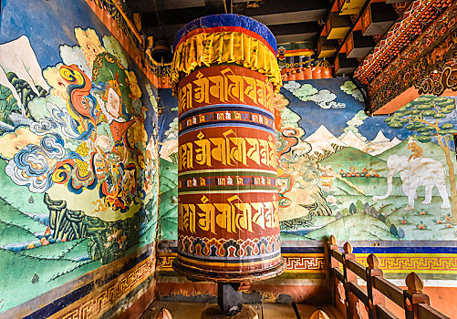 祈祷,壁画,寺院,要塞,宗派寺院,喜玛拉雅,区域,不丹,亚洲
