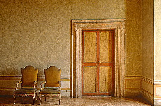意大利,文艺复兴,建筑,两个,软垫,巴洛克,椅子,靠近,一对,门,宽,框架