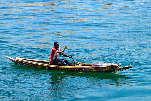 划船,渔民,独木舟,塞内加尔,非洲