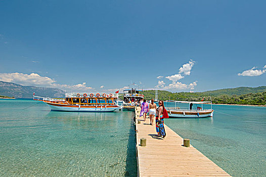 游客,码头,船,岛屿,爱琴海,土耳其
