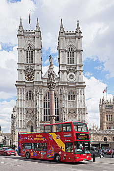 红色,双层巴士,正面,威斯敏斯特大教堂,伦敦,英格兰,英国,欧洲