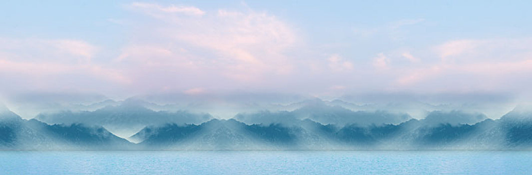 中国风水墨风格,海,山脉风光背景图