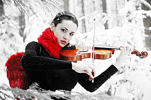 女人,19岁,小提琴,雪,冬天,风景