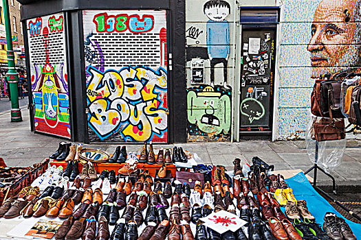 英格兰,伦敦,砖,道路,星期日,跳蚤市场,展示,二手,鞋