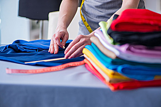 女人,裁缝,工作,衣服,缝纫,缝缀,测量,布