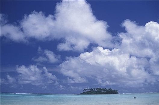 远景,伴侣,涉水,平静,浅水,泻湖,岛屿,后面,库克群岛,拉罗汤加岛