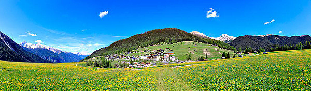 全景,高山,乡村,达沃斯,春天,格劳宾登,区域,瑞士