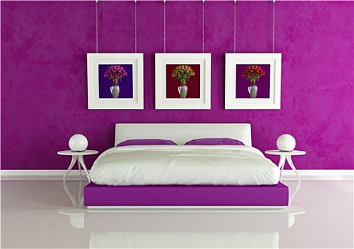 紫色,现代,卧室