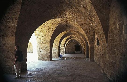 柱子,拱廊,内院,清真寺,的黎波里,黎巴嫩,中东,亚洲