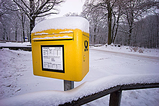 德国邮政,邮筒,雪地,德国,欧洲