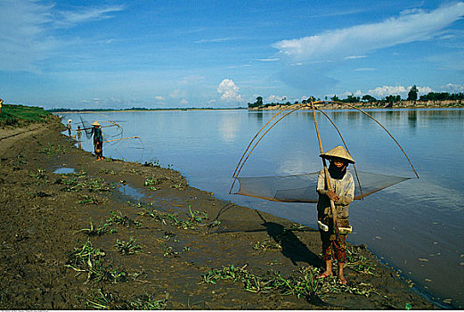 人,渔网,老挝
