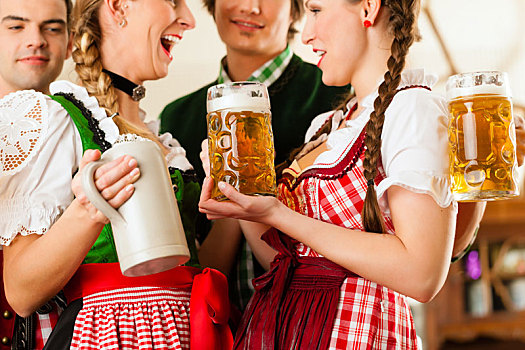 年轻人,传统,巴伐利亚,餐馆,酒吧