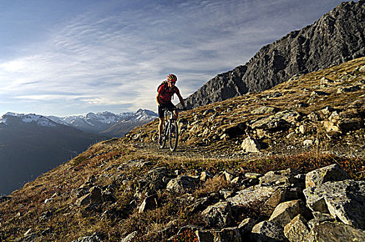 男人,山地车运动,达沃斯,瑞士