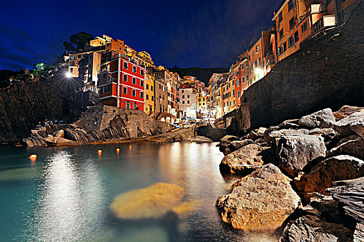 里奥马焦雷,水岸,风景,建筑,五渔村,夜晚,意大利