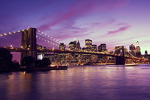 布鲁克林大桥,曼哈顿,日落,纽约