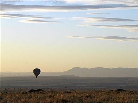 热气球,漂浮,俯视,马塞马拉野生动物保护区,黎明
