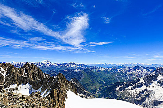 风景,上面,大,勃朗峰,山丘,阿尔卑斯山,瓦莱州,瑞士,欧洲
