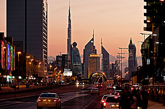摩天大楼,市区,迪拜,晚间